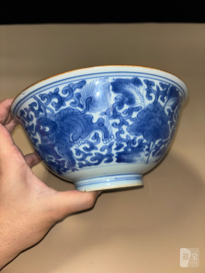 清康熙 青花狮子穿花大碗 - 图5